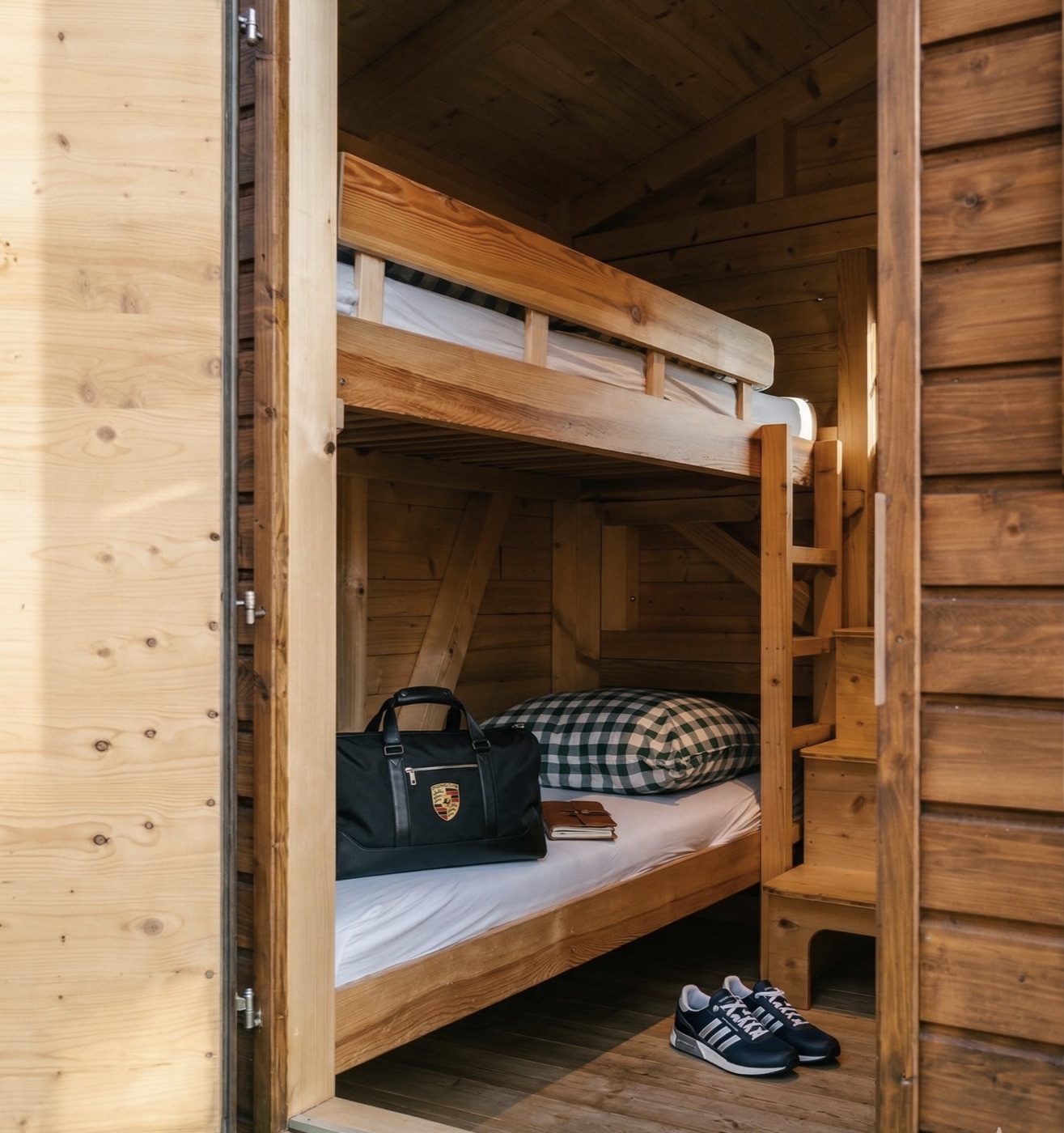 Unteres Stockbett im Holzchalet mit Gepäck — Camping Red Bull Ring